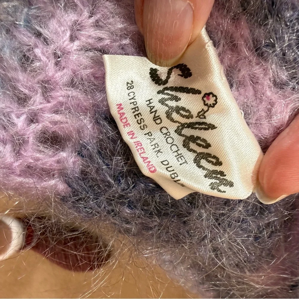 Mohair wool grandmacore Lavender Grey Crochet Ireland Cardigan Sweater - Picture 10 of 16